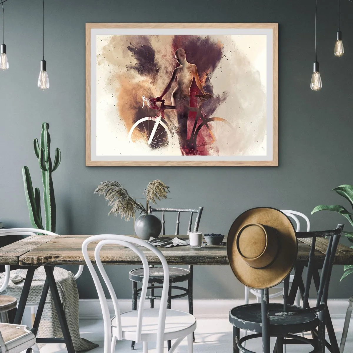 Een poster in een licht eiken lijst - Een fietsziel in marmeren vormen - 100x70 cm