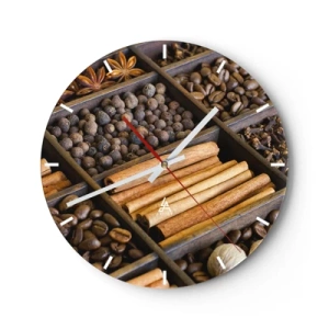 Wandklok - Klok - Houten wand met diverse kruiden en koffie - 30x30cm - Een schatkist aan aroma's - Moderne wanddecoratie voor woonkamer, keuken en slaapkamer ARTTOR