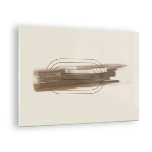 Schilderen op glas - Abstractie in tinten bruin met een minimalistisch patroon - 70x50cm - Een briesje grijs - Moderne wanddecoratie voor woonkamer en slaapkamer ARTTOR