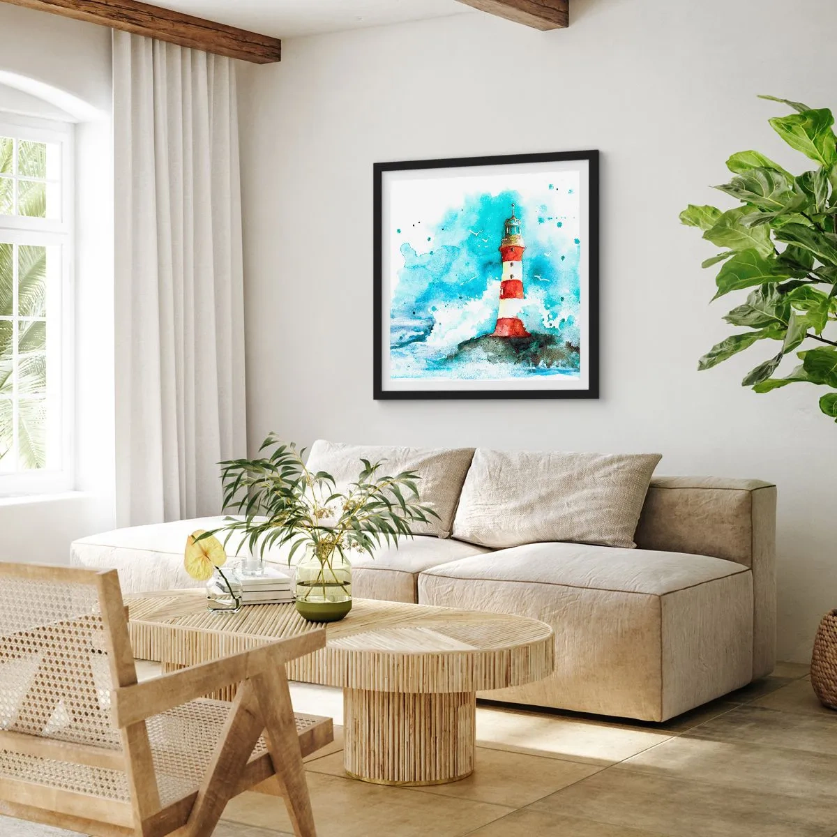 Poster in een zwarte lijst - Eenheid van de elementen - 60x60 cm