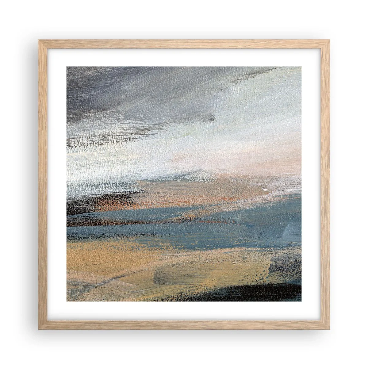 Een poster in een licht eiken lijst - Abstractie: noordelijk landschap - 50x50 cm
