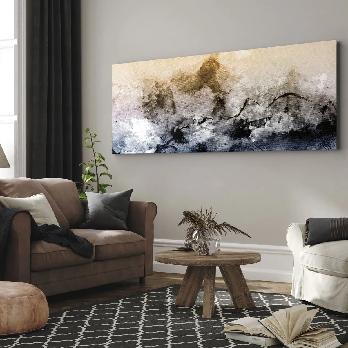 Schilderen op canvas - Verdronken in een wolk van mist - 140x50 cm