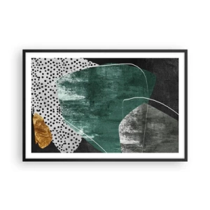 Poster in een zwarte lijst - Kleurrijke abstractie met bladgoud - 91x61 cm