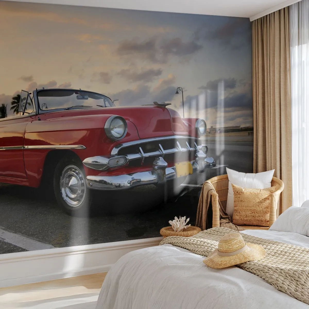 Fotobehang Premium Canvas - De rode hitte van de tropen - Auto, Automobiel, Vintage - 100x70 cm