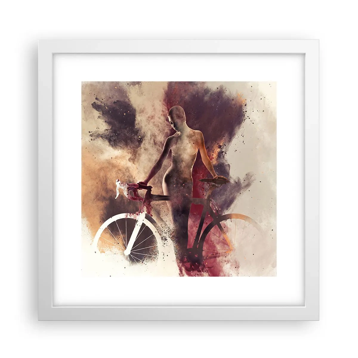 Poster in een witte lijst - Een fietsziel in marmeren vormen - 30x30 cm