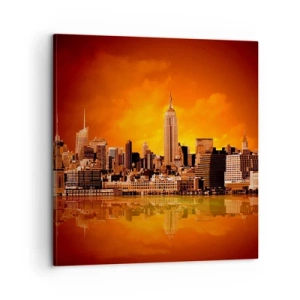Schilderen op canvas - Het grote stadspanorama in geel en brons - 60x60 cm