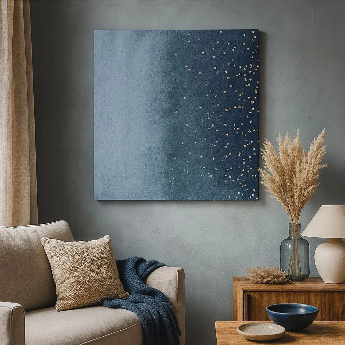 Schilderen op canvas - Samenstelling - blauwe fasen - 30x30 cm