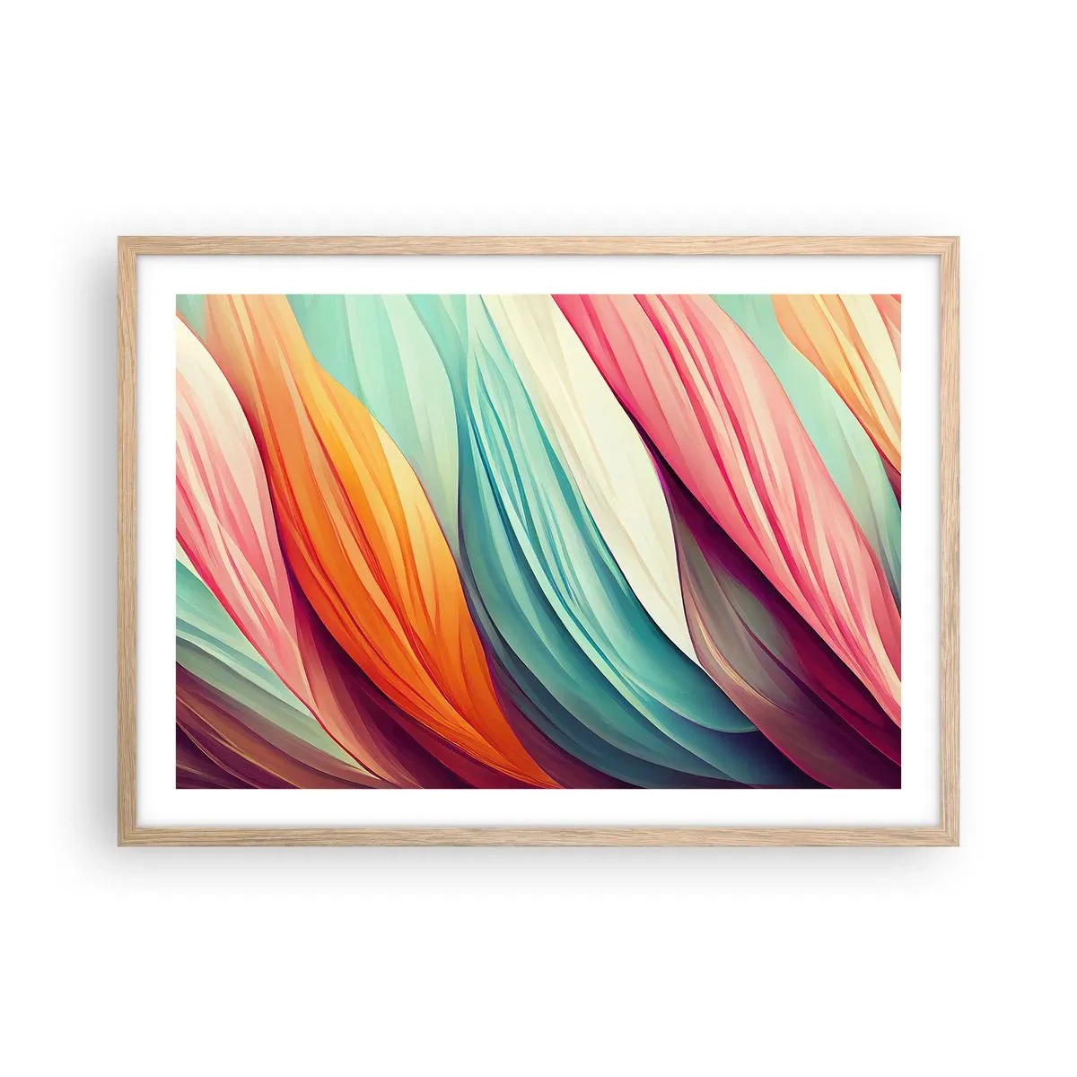 Een poster in een licht eiken lijst - Regenboog geweven - 70x50 cm