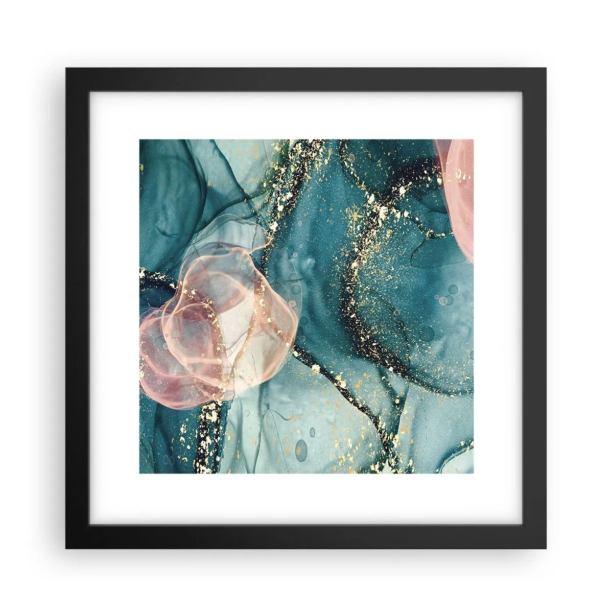 Poster in een zwarte lijst - Zijdeblauw, tule roze - 30x30 cm