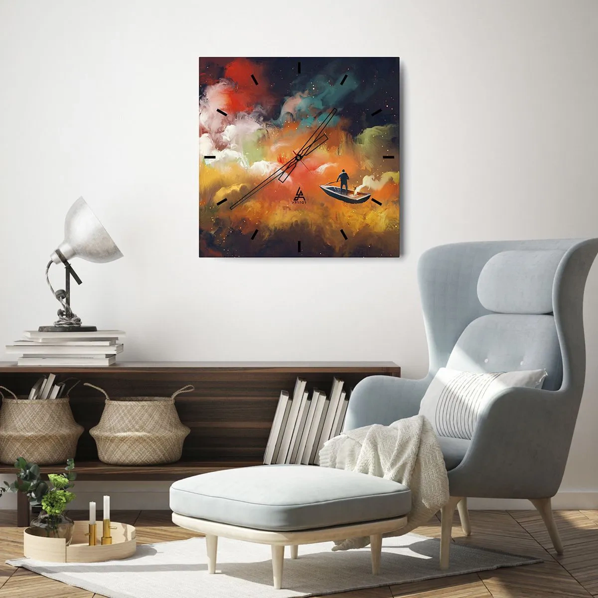 Wandklok - Klok - Met de boot door de sterrenstelsel - 30x30 cm