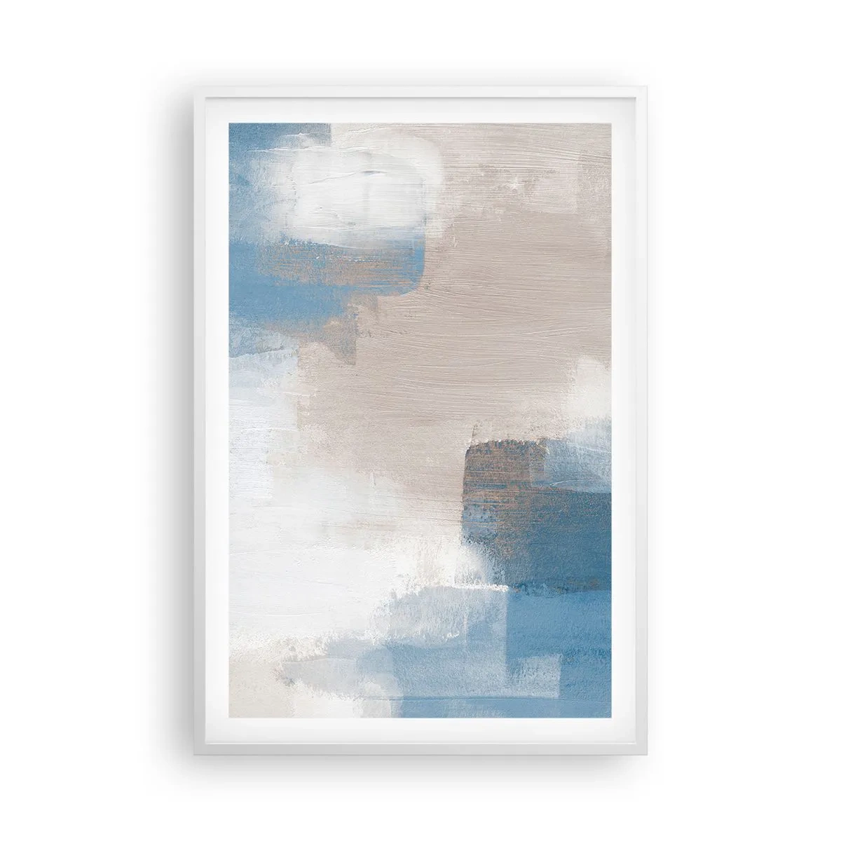 Poster in een witte lijst - Roze abstractie achter een blauw gordijn - 61x91 cm