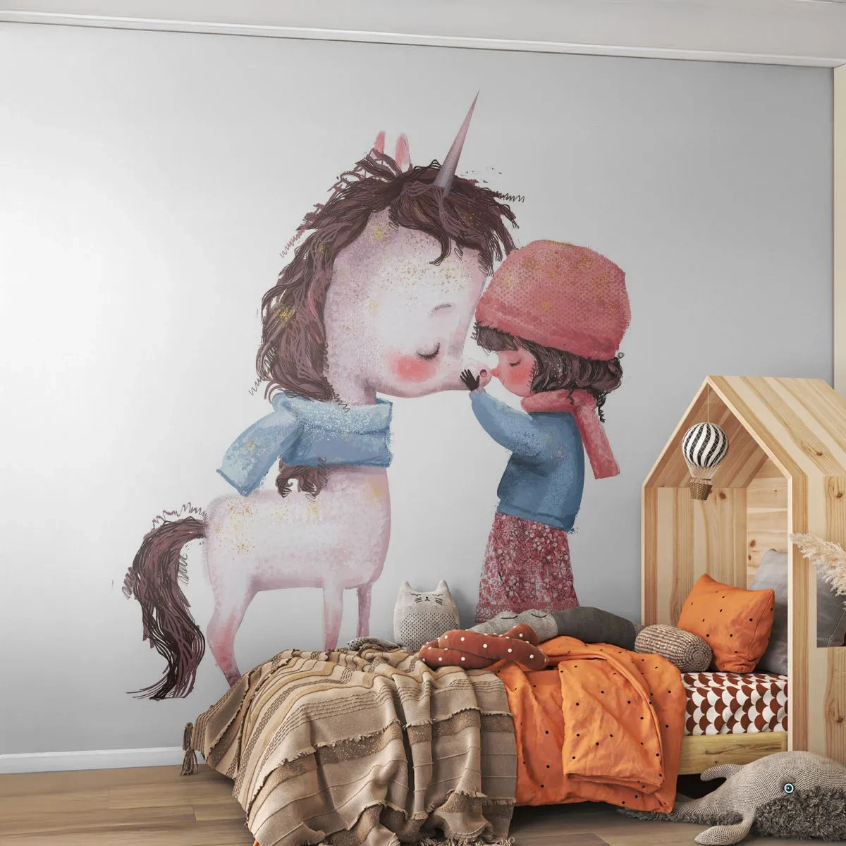 Zelfklevend Fotobehang Deluxe Sticker - Een winterverhaal - Voor kinderen, Eenhoorn, Meisje - 350x256 cm