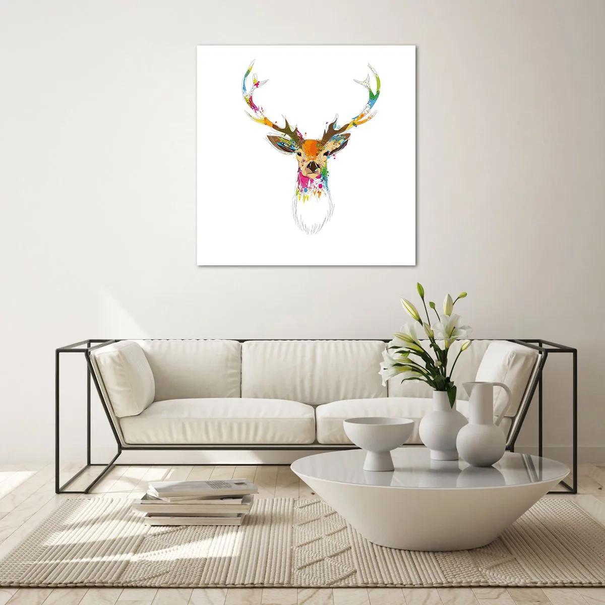 Schilderen op glas - Een zacht hert badend in kleur - 60x60 cm