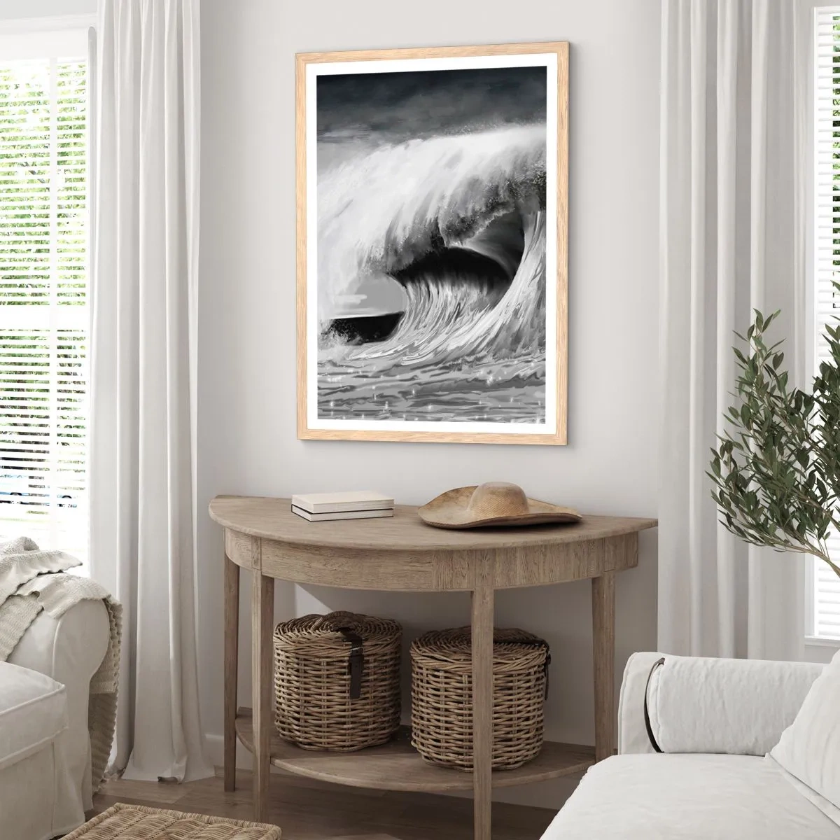 Een poster in een licht eiken lijst - De woede van de oceaan - 50x70 cm