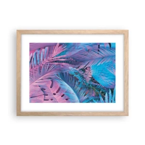 Een poster in een licht eiken lijst - Tropen in roze en blauw - 40x30 cm