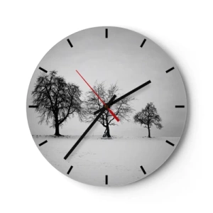 Wandklok - Klok - Drie eenzame bomen in een besneeuwd veld, in zwart-wit. - 30x30cm - Waar dromen ze over? - Moderne wanddecoratie voor woonkamer, keuken en slaapkamer ARTTOR