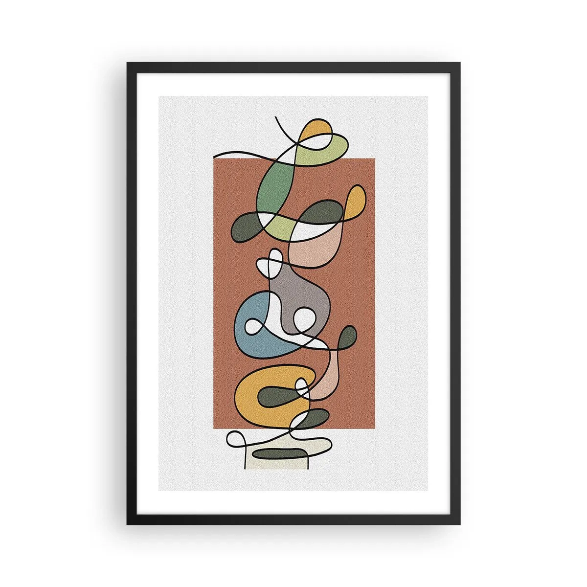 Poster in een zwarte lijst - Abstracte geometrische compositie met organische lijnen - 50x70cm - Abstractie: kleurrijke dans - Moderne wanddecoratie voor woonkamer en slaapkamer ARTTOR