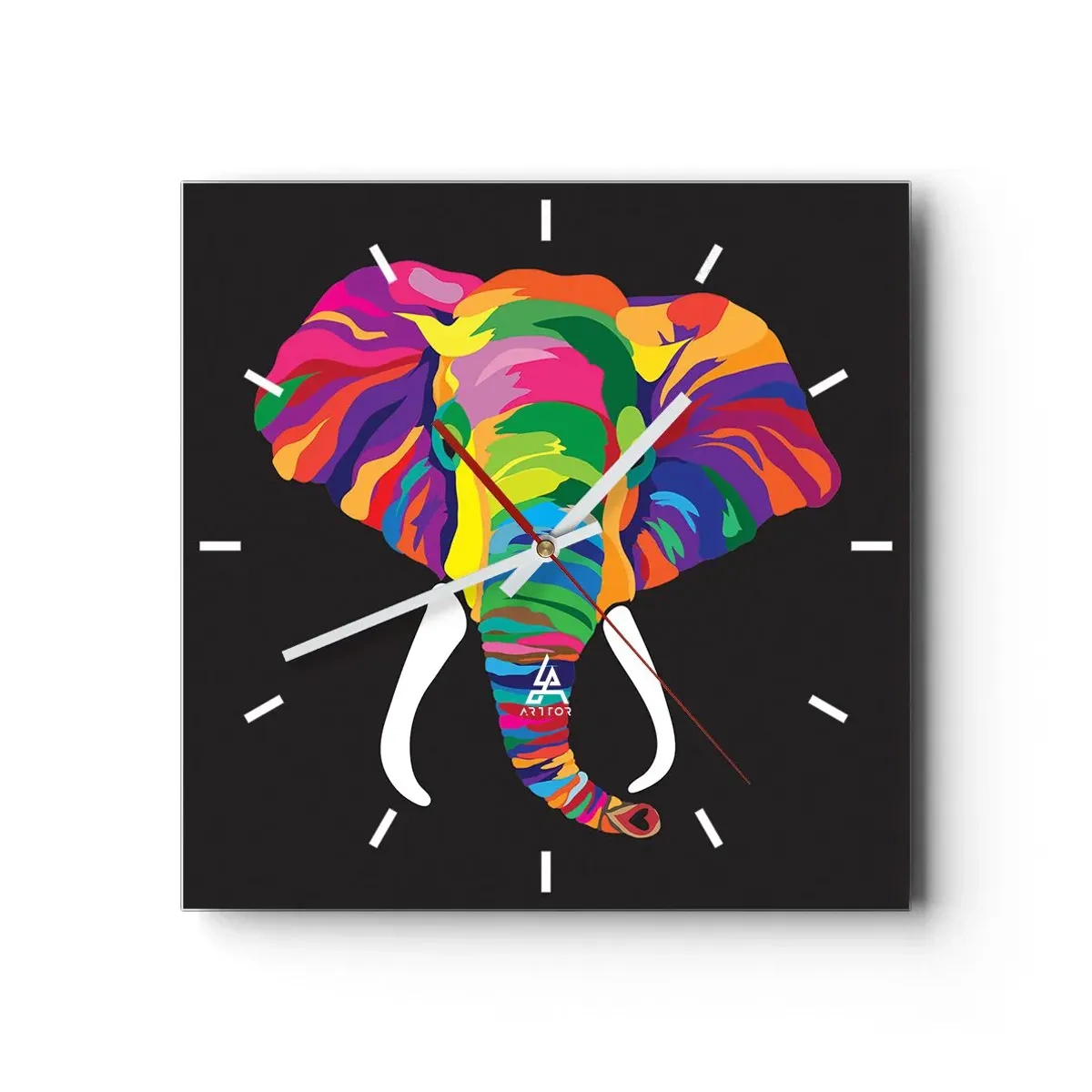 Wandklok - Klok - De olifant die ervan hield om in de regenboog te baden - 40x40 cm
