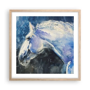 Een poster in een licht eiken lijst - Portret in een blauwe gloed - 50x50 cm