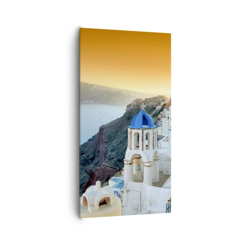 Schilderen op canvas - Santorini - genesteld tegen de rotsen - 65x120 cm