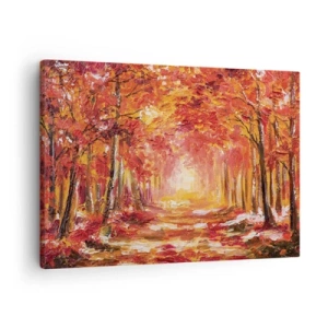 Schilderen op canvas - Herfstbos in tinten koper en goud - 70x50cm - Koperen bos - Moderne wanddecoratie voor woonkamer en slaapkamer ARTTOR