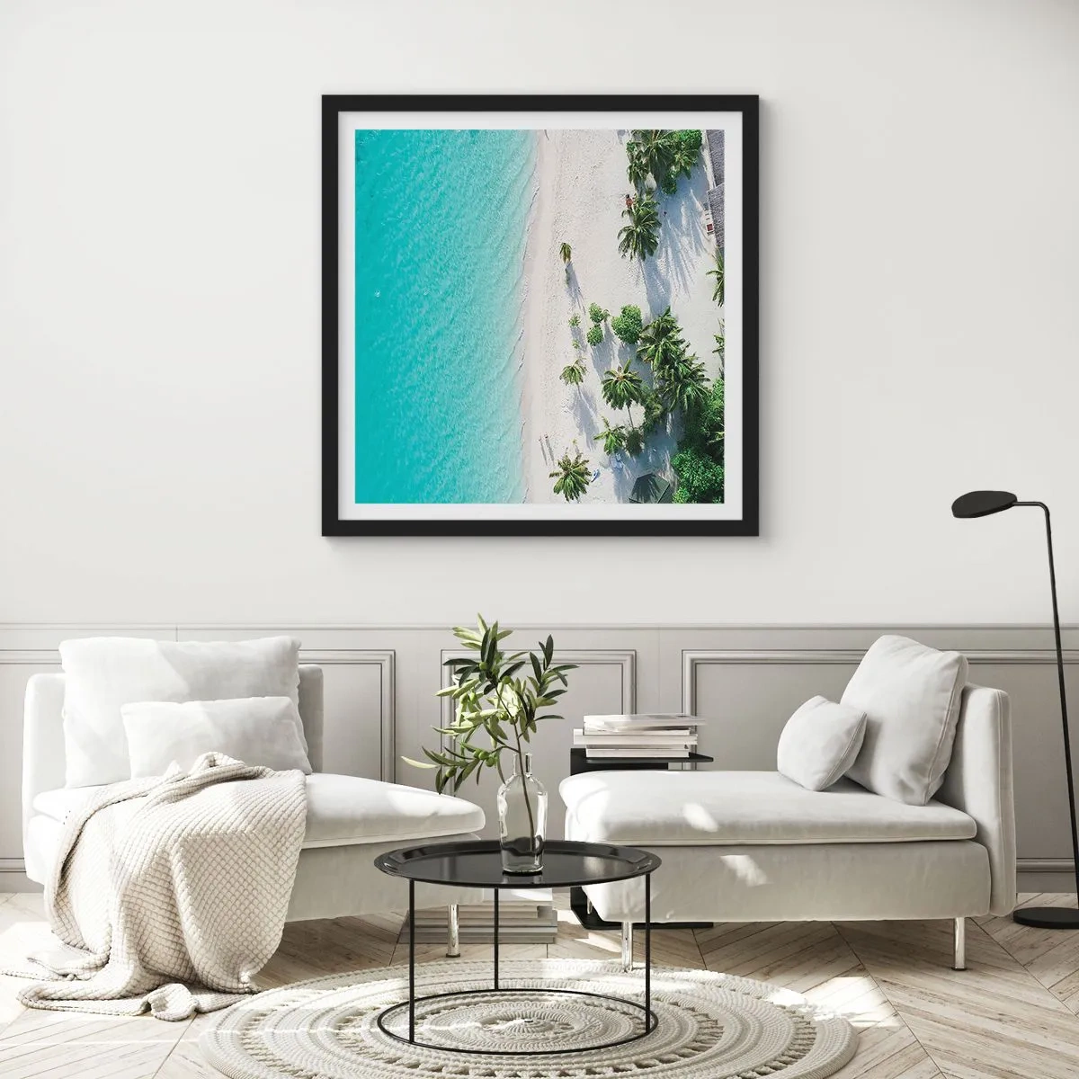 Poster in een zwarte lijst - Een vakantie in het paradijs - 40x40 cm