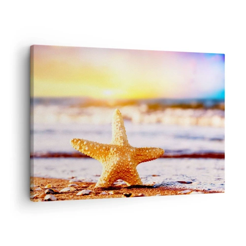 Schilderen op canvas - Een zeester op een zandstrand in de gloed van de ondergaande zon - 70x50cm - Een geschenk uit de zee - Moderne wanddecoratie voor woonkamer en slaapkamer ARTTOR