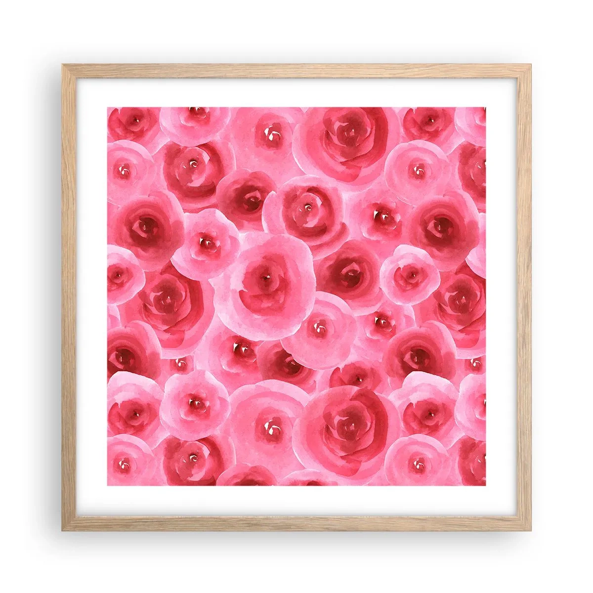 Een poster in een licht eiken lijst - Rozen onder en boven - 50x50 cm