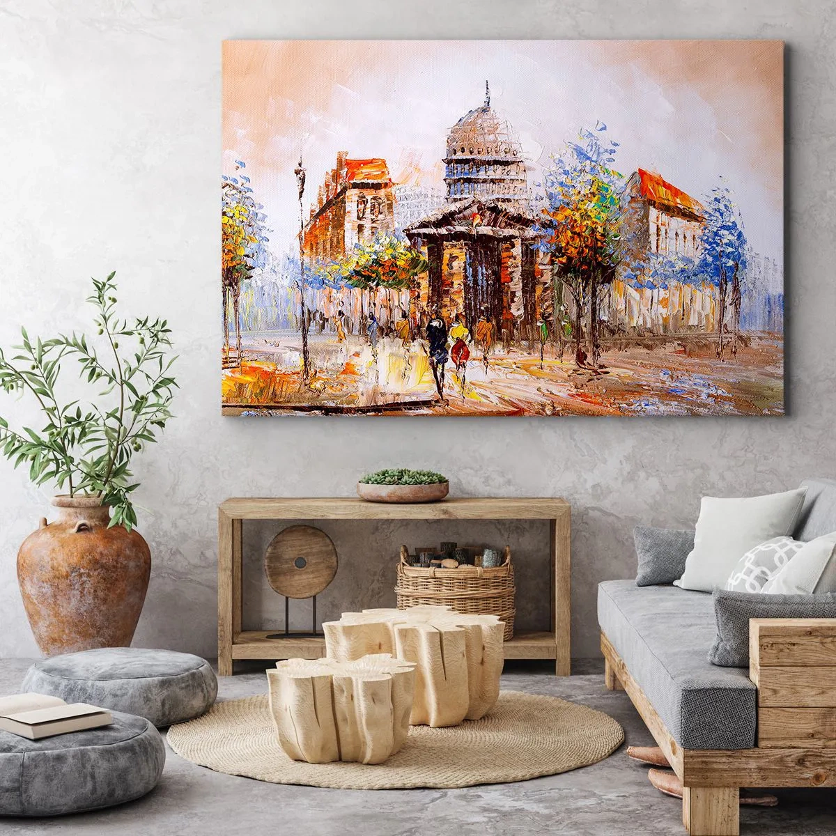 Schilderen op canvas - Impressionistisch stadsgezicht met een historisch gebouw - 70x50cm - Parijs wandeling - Moderne wanddecoratie voor woonkamer en slaapkamer ARTTOR