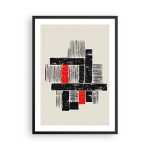 Poster in een zwarte lijst - Geometrische abstractie in zwart, rood en beige - 50x70cm - Rood en zwart - Moderne wanddecoratie voor woonkamer en slaapkamer ARTTOR