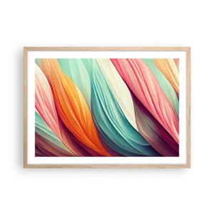 Een poster in een licht eiken lijst - Regenboog geweven - 70x50 cm