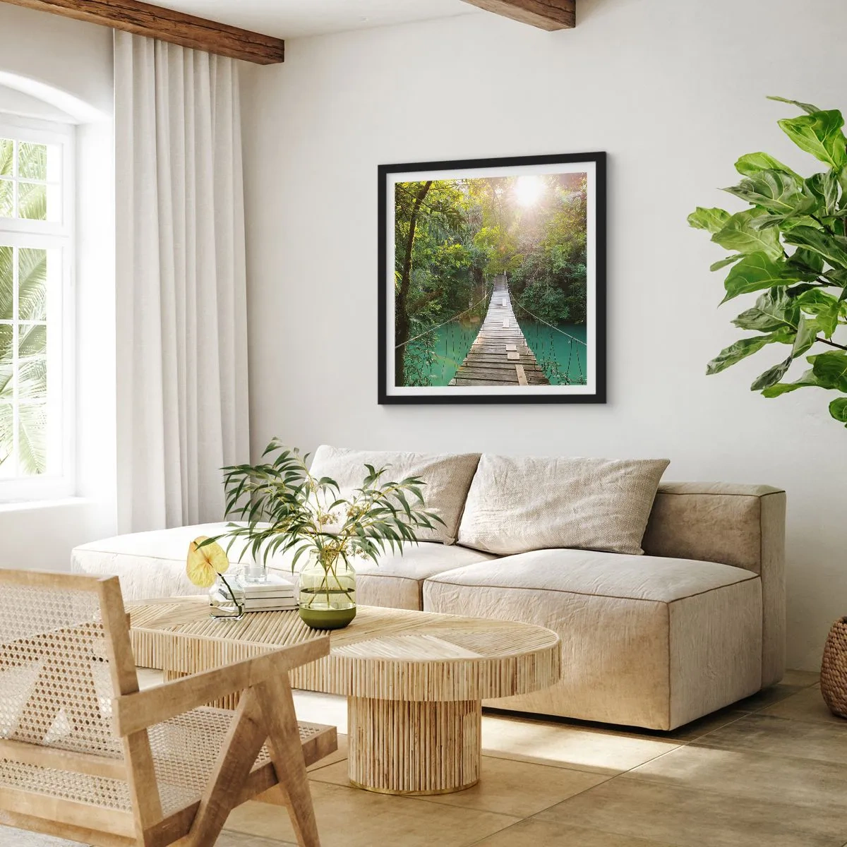 Poster in een zwarte lijst - Over het azuurblauwe water naar het azuurblauwe woud - 40x40 cm