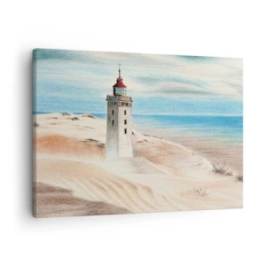 Schilderen op canvas - Een vuurtoren omgeven door zandduinen en een blauwe lucht - 70x50cm - Altijd staren naar de zee - Moderne wanddecoratie voor woonkamer en slaapkamer ARTTOR