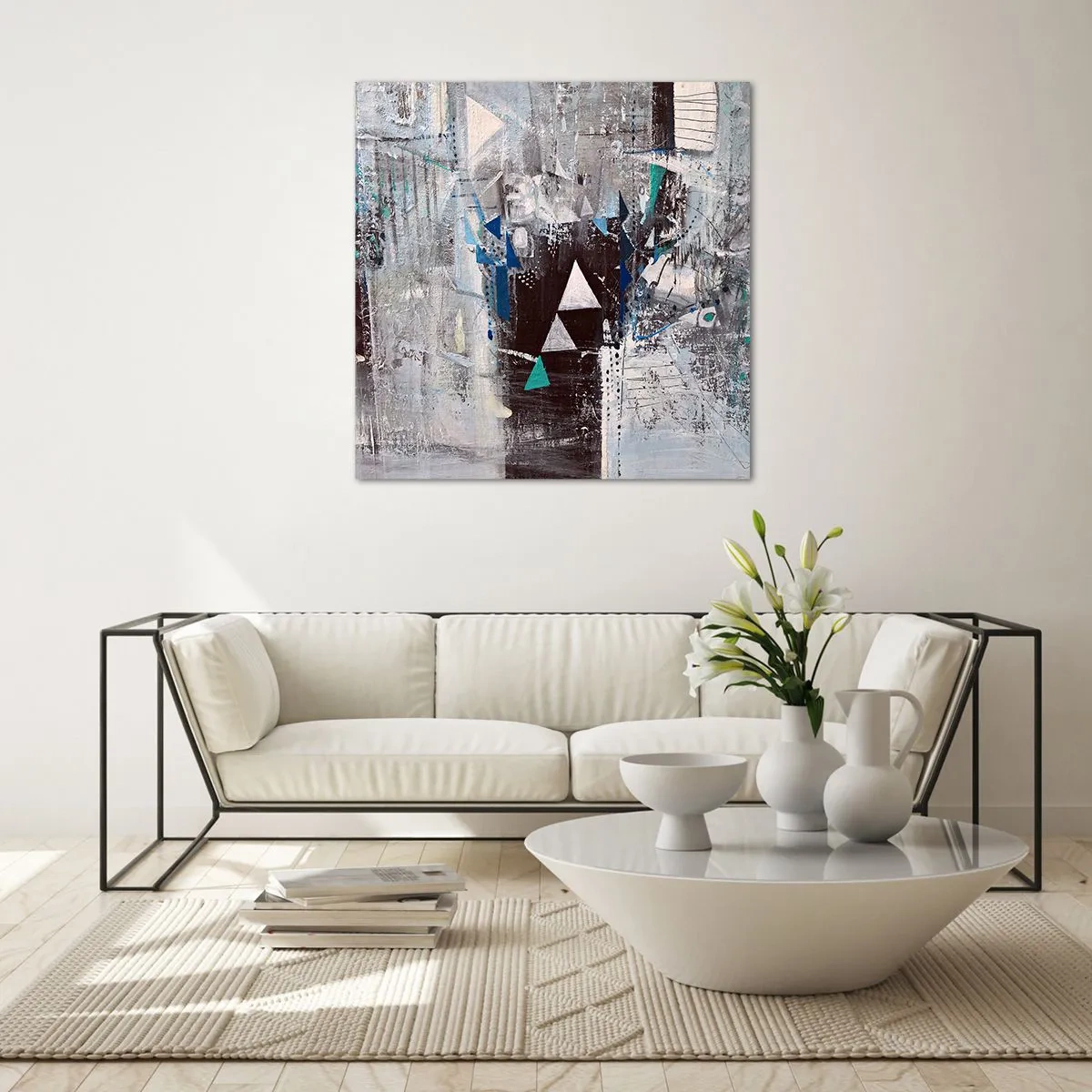 Schilderen op glas - Overschrijvende volgorde van driehoeken - 50x50 cm