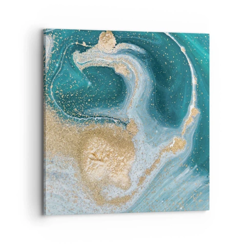 Schilderen op canvas - Een werveling van goud en turkoois - 70x70 cm