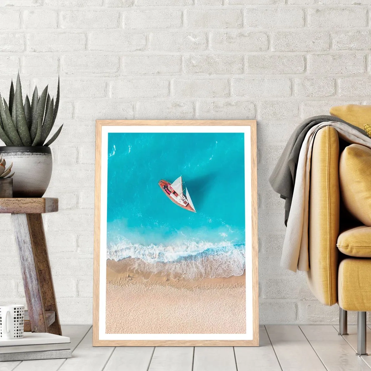 Een poster in een licht eiken lijst - Op de grens van blauw en goud - 70x100 cm