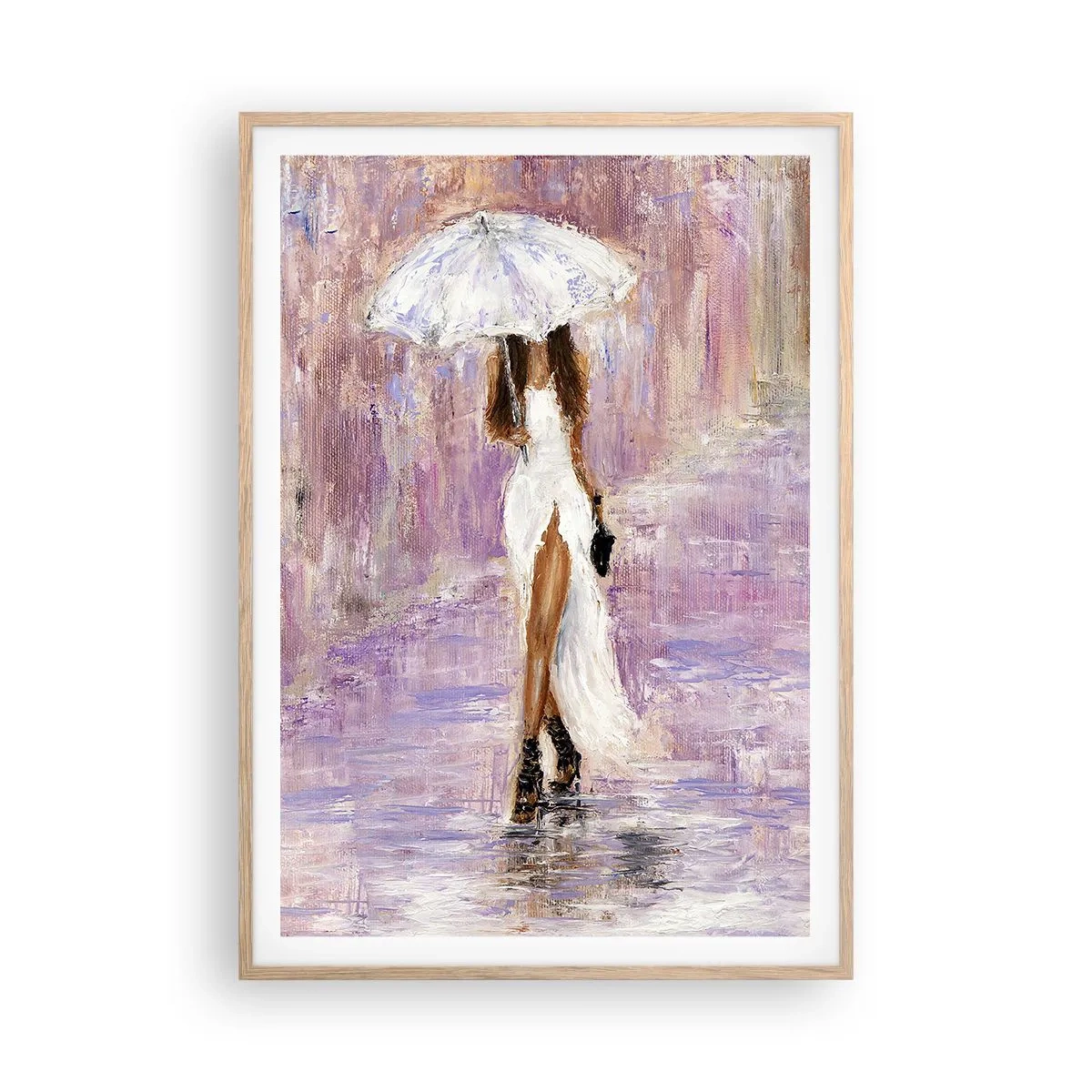 Een poster in een licht eiken lijst - In de lila regen - 70x100 cm