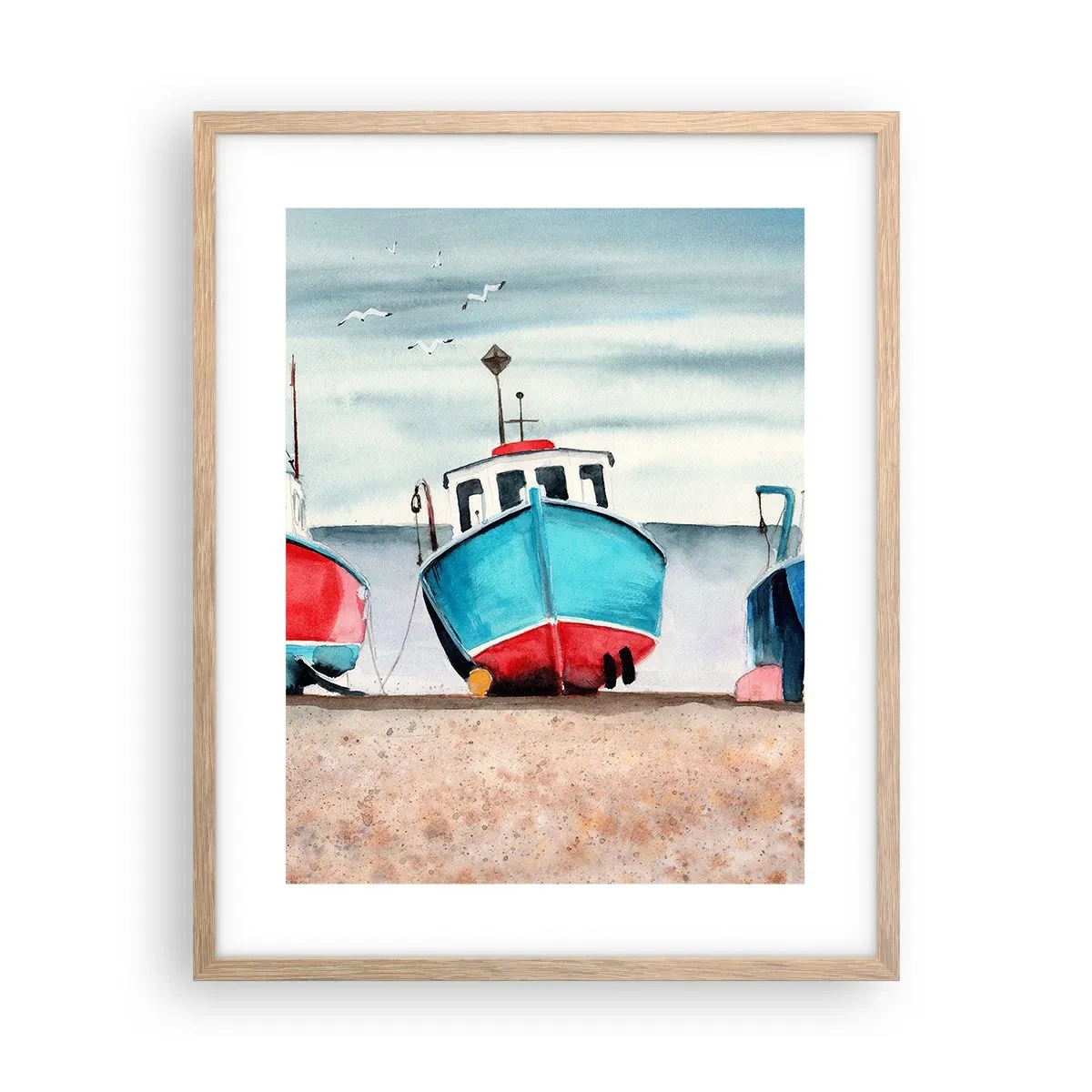 Een poster in een licht eiken lijst - Klaar om te vissen - 40x50 cm