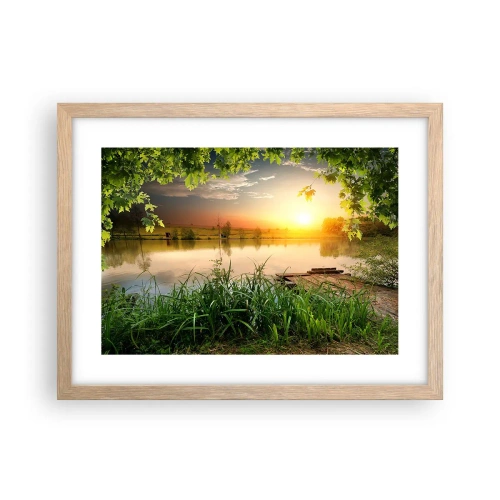 Een poster in een licht eiken lijst - Landschap in een groen kader - 40x30 cm