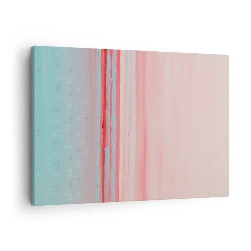 Schilderen op canvas - Pastellijnen in tinten roze en blauw in een minimalistische compositie - 70x50cm - Abstractie bij dageraad - Moderne wanddecoratie voor woonkamer en slaapkamer ARTTOR