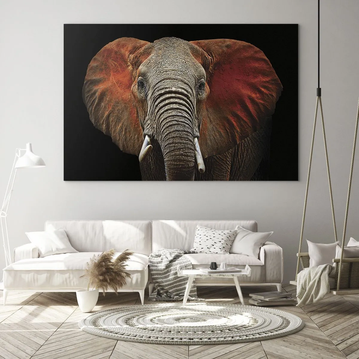 Schilderen op glas - Portret van een majestueuze olifant tegen een zwarte achtergrond - 70x50cm - Ik ben wild, en jij? - Moderne wanddecoratie voor woonkamer en slaapkamer ARTTOR