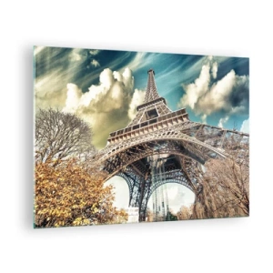 Schilderen op glas - De Eiffeltoren in een herfstlandschap tegen een dynamische lucht - 70x50cm - En in de herfst in Parijs... - Moderne wanddecoratie voor woonkamer en slaapkamer ARTTOR