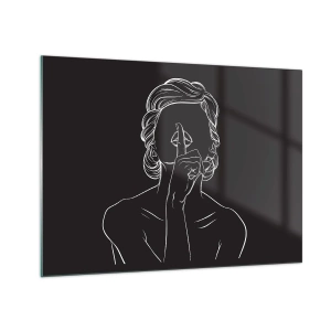 Schilderen op glas - Een minimalistisch silhouet van een vrouw die een gebaar van stilte maakt. - 70x50cm - Schoonheid bloeit in stilte - Moderne wanddecoratie voor woonkamer en slaapkamer ARTTOR
