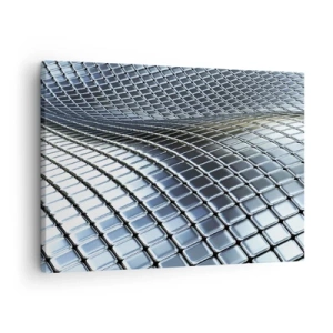 Schilderen op canvas - Moderne structuur gemaakt van metalen vierkanten - 70x50cm - Metallic zilveren golf - Moderne wanddecoratie voor woonkamer en slaapkamer ARTTOR