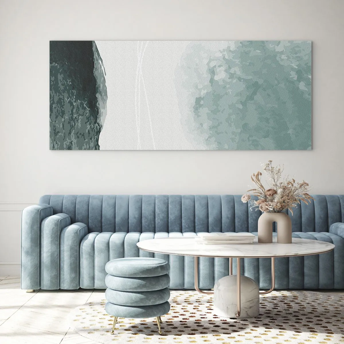 Schilderen op glas - Ontmoeting met de mist - 90x30 cm