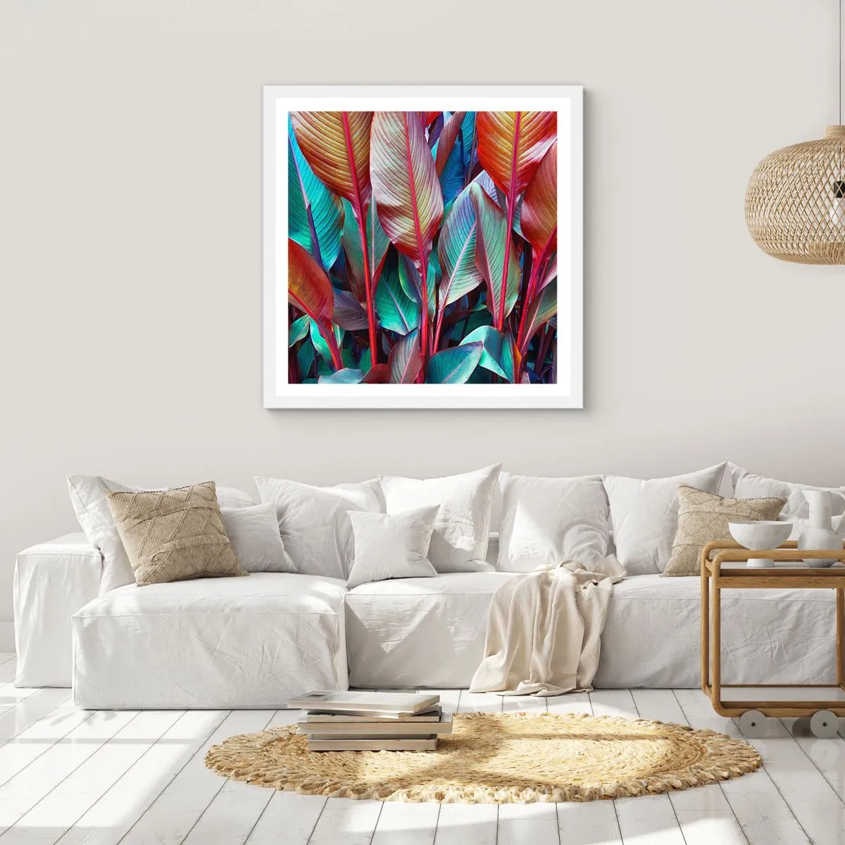 Poster in een witte lijst - Een kleurrijk struikgewas - 60x60 cm