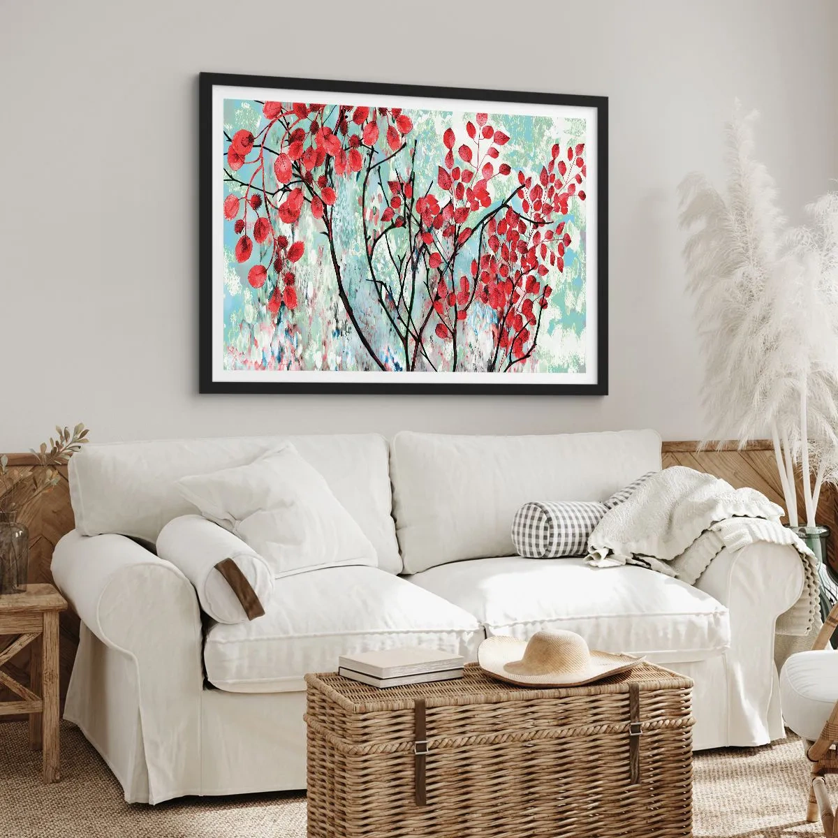 Poster in een zwarte lijst - Boom in scharlaken - 70x50 cm