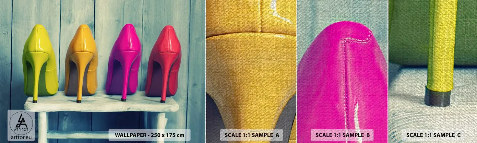 Fotobehang Monster Premium Canvas - Loop op de regenboog - Mode, Vrouw, Damesschoenen - 100x30 cm