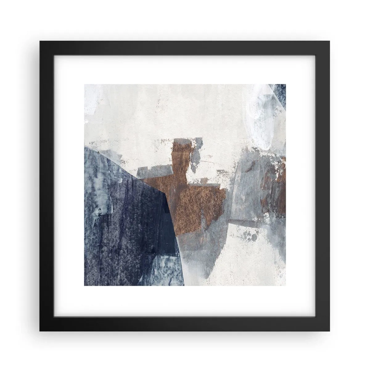 Poster in een zwarte lijst - Blauwe en bruine vormen - 30x30 cm