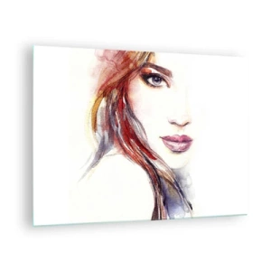 Schilderen op glas - Illustratie van een aquarelportret van een vrouw - 70x50cm - Vademecum - volg mij - Moderne wanddecoratie voor woonkamer en slaapkamer ARTTOR